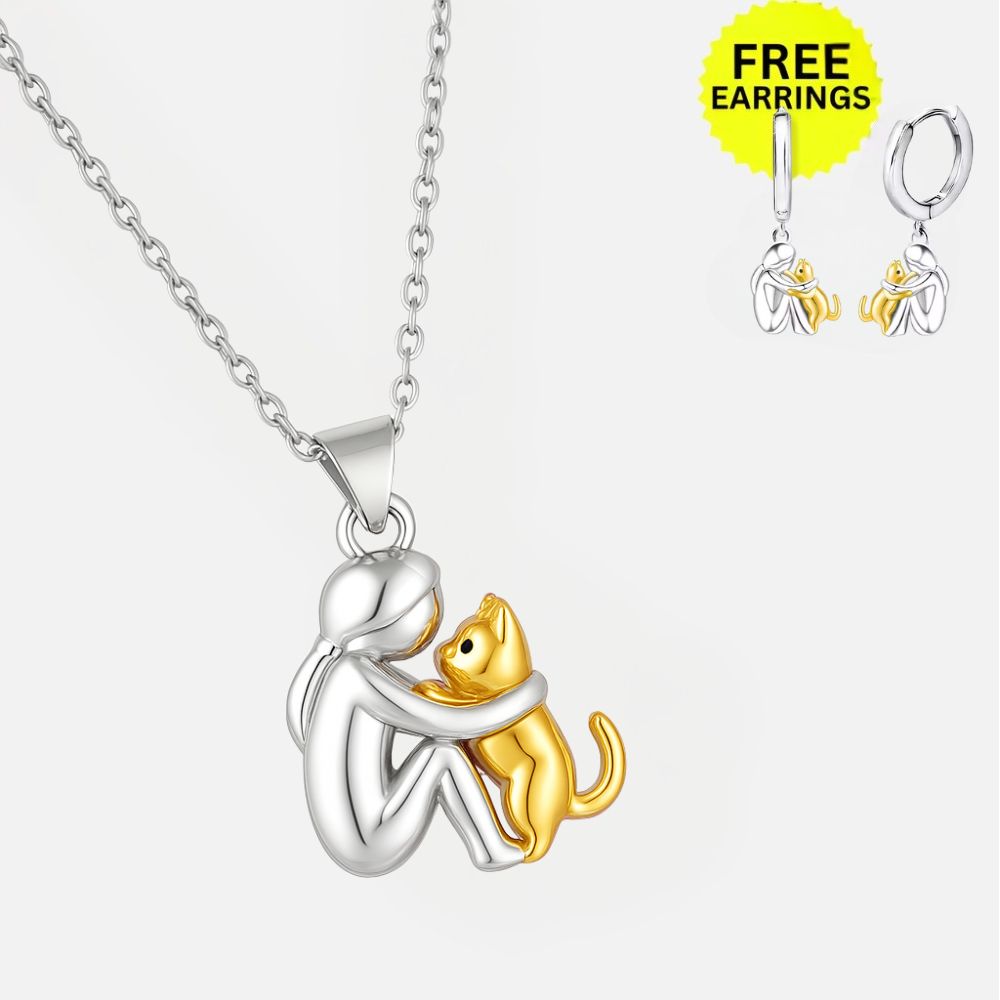 Collier Pendentif Chat avec Boucles d'Oreilles Bonus – Offre Limitée