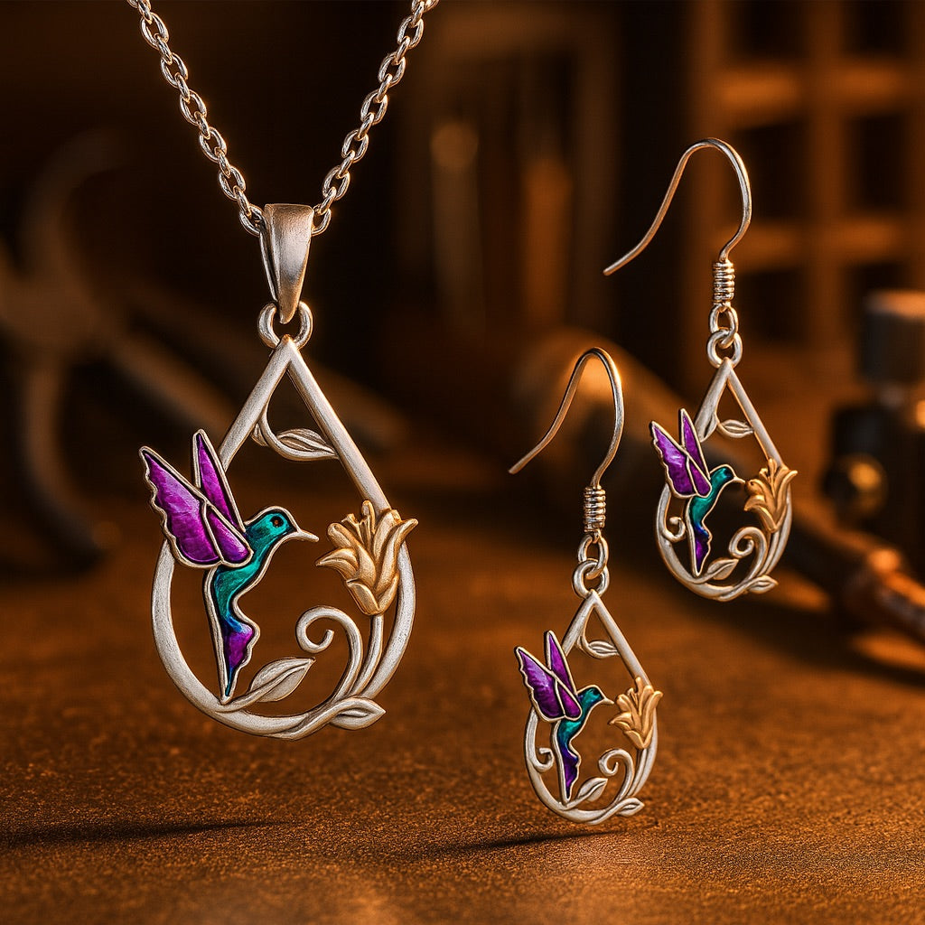 Magnifique Collier Colibri pour Femmes avec Boucles d'Oreilles Bonus