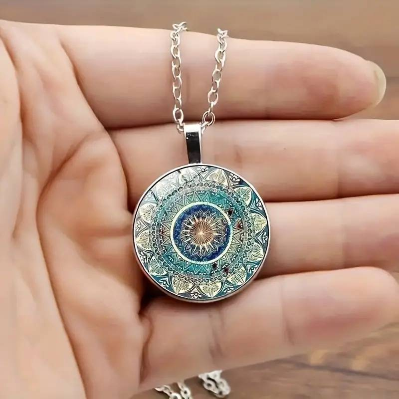 Collier rond bleu Mandala vintage